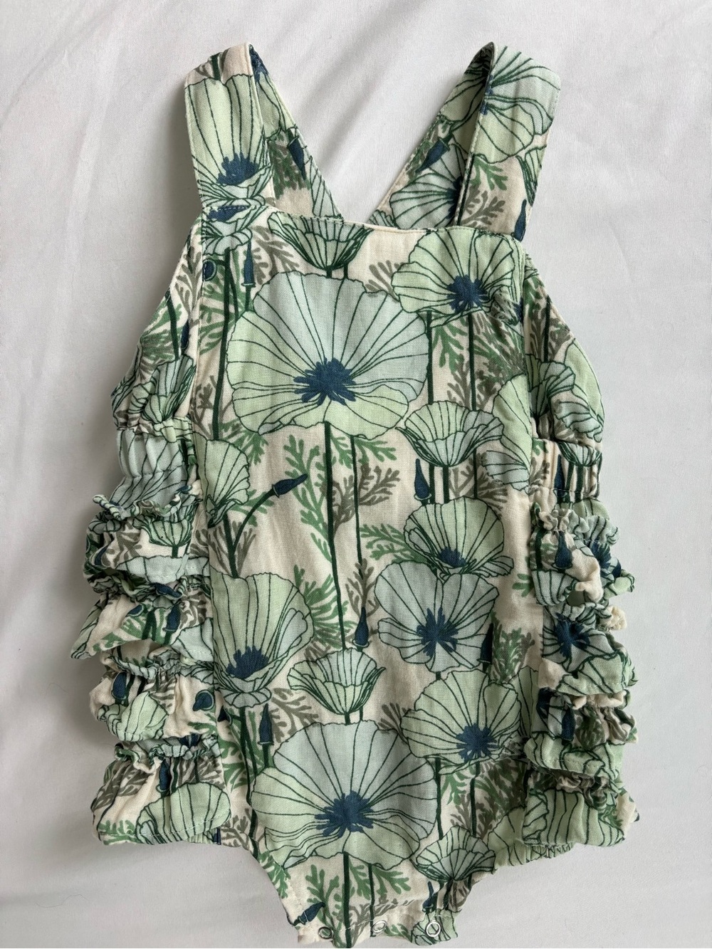 Kate Quinn Mint & Navy Floral Baby Romper 6-12mo
